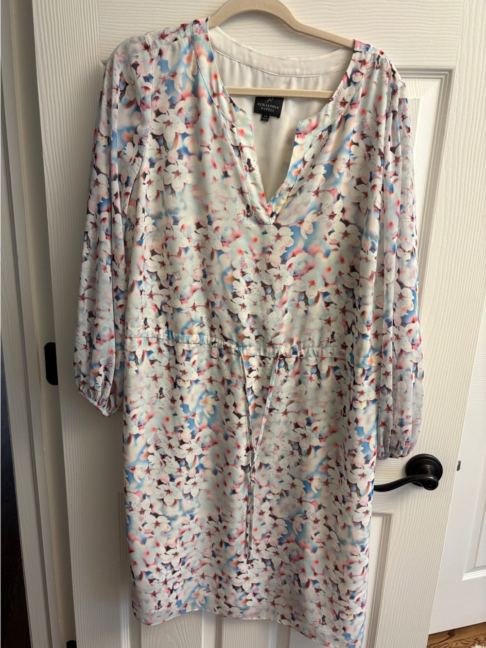 Adrianna Papell White Floral Mini Dress with Pink & Blue Accents